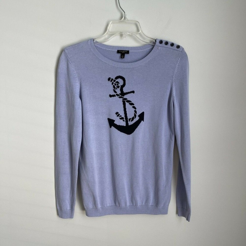 Talbots Blue Long Nautical Anchor Sweater - Picture 1 of 6